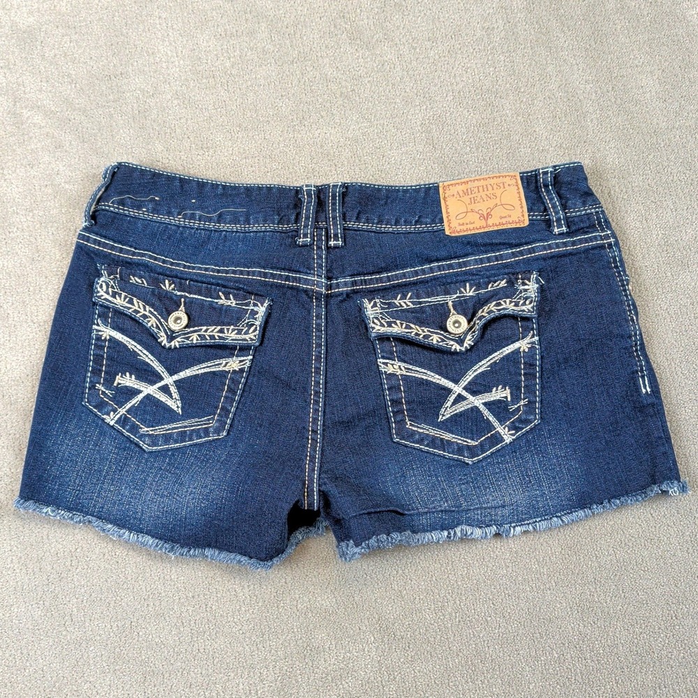 Amethyst Jeans Denim Shorts Womens 11 Dark Wash Y2K Embroidered Flap Cutoff
